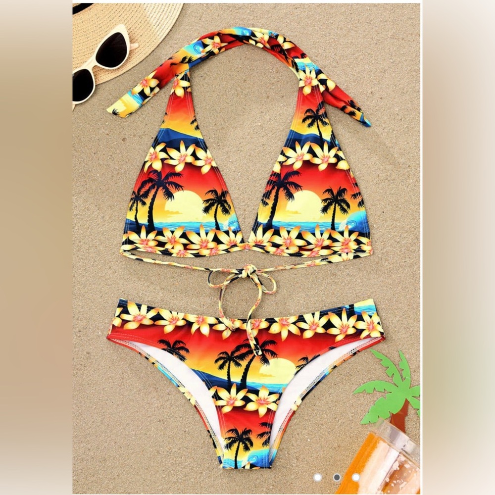 NEW Floral Coconut Tree Halter Bikini Set $18